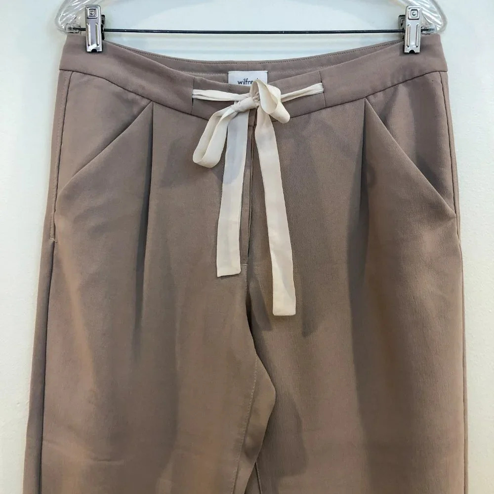Wilfred Paperbag Cropped Polyester Silk High Waist Cream Tie Waist Dress Pants 6 - Picture 3 of 11